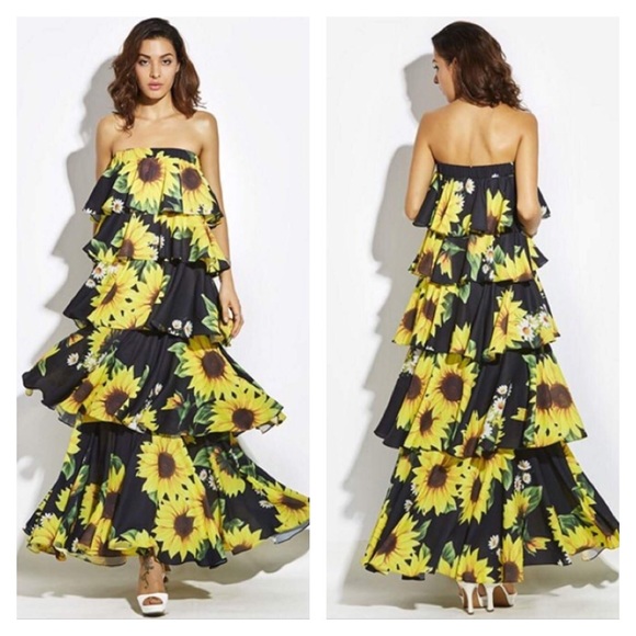 off the shoulder sunflower dress
